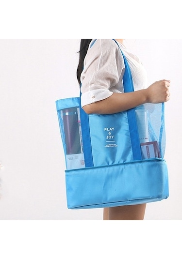 Jzcat Çift Katmanlı Örme Spor Spor Çantası Plaj Piknik Omuz Çantası-mavi Mavi