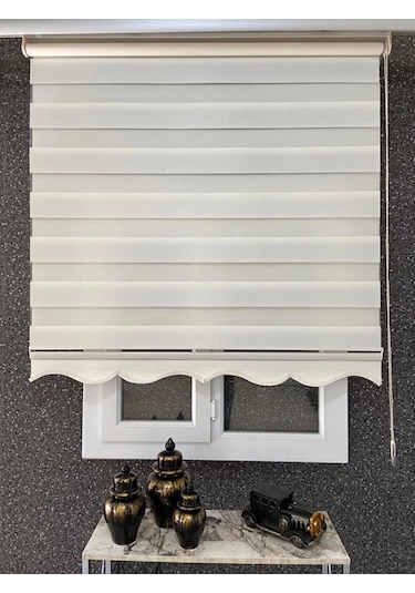 İthal Bambu Ekru Zebra Stor Perde Etek Dilimli 1. Kalite+alüminyum Kasa Ekru