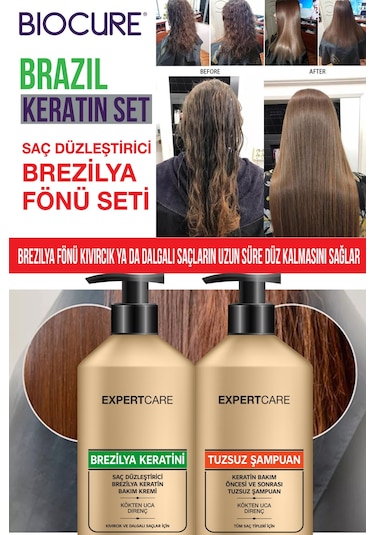 Biocure Saç Düzleştirici Brezilya Keratini 1 L + Tuzsuz Arındırıcı Şampuan 1 L