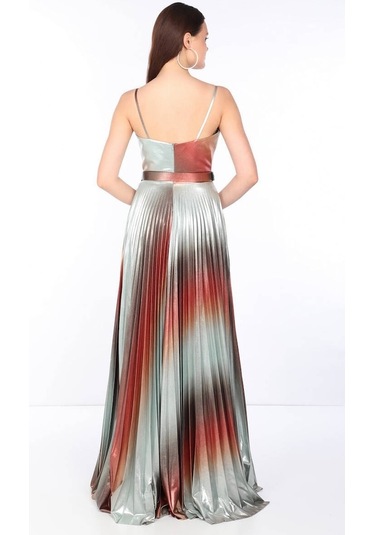 Kadın Ince Askılı Piliseli Parlak Abiye Renkli