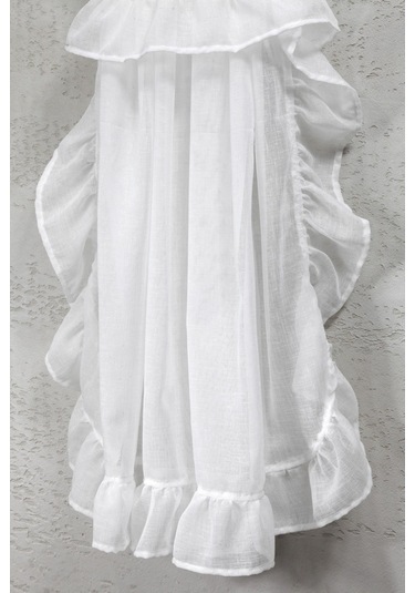 Fırfırlı Tül Perde Tek Kanat Romantik Volanlı Bağlamalı Ekru