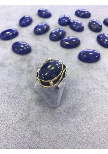 Lapis Lazuli Taşlı Gümüş Yüzük 925 Ayar Doğal Taş - 217266493