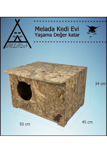 Melada Kedi Evi Dış Ortam Uygun Ahşap Kedi Evi Osb 50x45x34 Cm