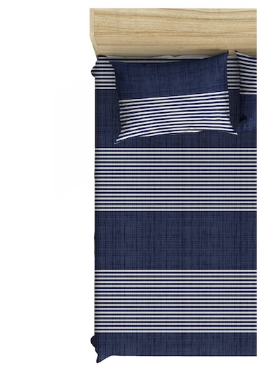 Pamuklu Lacivert Çizgili 90x190 Ve 100x200 Cm Tek Kişilik Yatakla