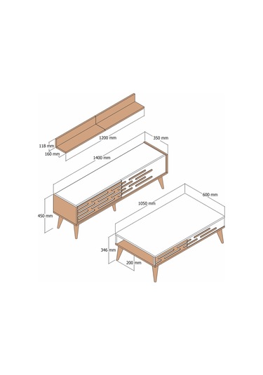 Variant Valensiya 140cm Tv Ünitesi Ve Orta Sehpa Takımı - Ceviz / Antrasit