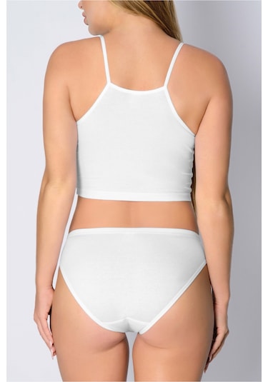 Pamuk Ribana Geçme Lastik Bikini Beyaz