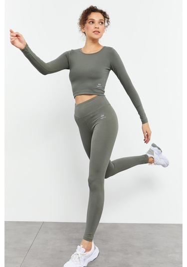 Tommy Life Çağla Uzun Kollu Dar Kalıp O Yaka Kadın Crop Top T-shirt - 97150 Çağla