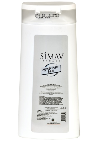 Simav Synaus Termal Sulu Kepeğe Karşı Etkili Mentollü Şampuan 250