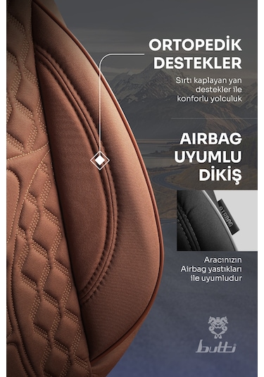 Taba - Taba Buttı Speedy Serisi Premium Oto Koltuk Kılıfı Ortopedik Destekli, Ön Arka Tam Set, Aırbag Uyumlu