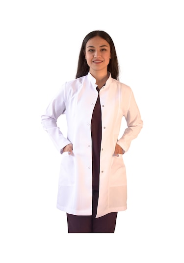 Vayteks Hakim Yaka Orta Boy Beyaz Kadın Doktor Öğretmen Laboratuvar Önlüğü