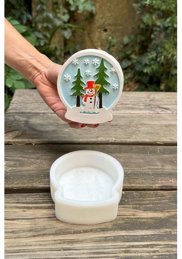 2d Kar Küresi Kardan Adam Desenli Silikon Mum Kalıbı