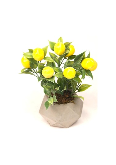 Limon Ağacı Dekoratif Beton Saksıda Mini Yapay Limon Ağacı Tanzimi Sarı-beyaz