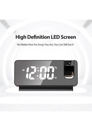 Dofolink Siyah Usb Beslemeli Projeksiyon Alarm Saati - 180 Ayarı, Sicaklık/tarih Büyük Ekran, Ayna Led Dijital Masa Saati