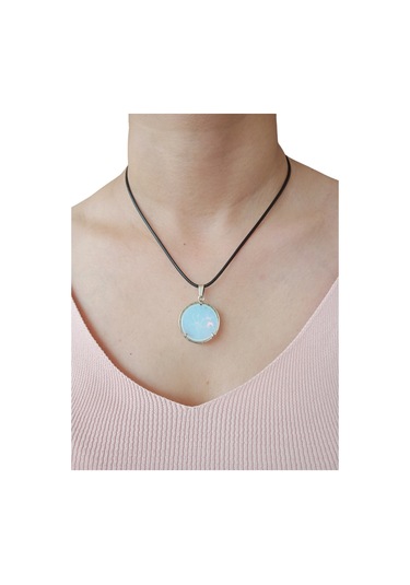 Opalit Doğal Taşlı Hayat Ağacı Çelik Kolye - Kadın Beyaz