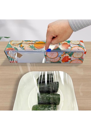 Xiyyadms 4'lü Tekrarlı Kullanım Plastik Folyo Kesici Kutusu - Çift Yönlü Otomatik Yapışkan - 13 İnç Folyo Rolle Uyumlu - Mutfak Gıda Paketleme Aracı Mavi