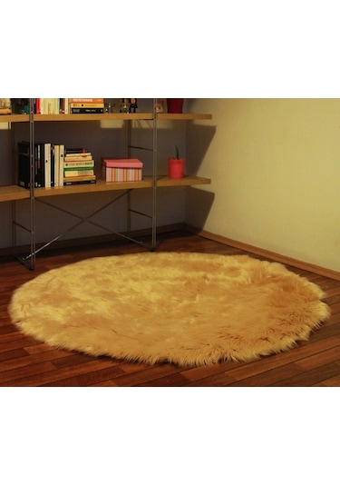 Tappeto Akrilik Kuzu Kürkü Yuvarlak Halı Camel