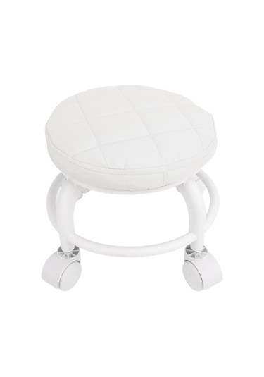 Xiyyadms Yüksek Dayanıklı Düşük Kayar Tabure - Pu Deri, Sessiz Tekerlekli, Çok Fonksiyonlu Temizlik, Manikür, Yoga - 25x5x23cm, Beyaz Beyaz