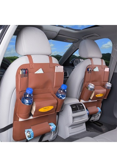 Pu Deri Araba Koltuğu Arkası Düzenleyici Arka Koltuk Saklama Kutusu Kahverengi
