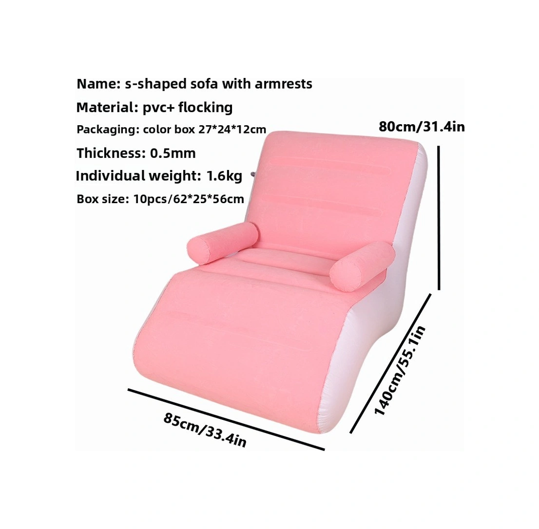 Şişme Lazım Koltuk Ayaklı Set Katlanır Peluş Pvc Salon Şezlong Seti Pembe S Şekli 116 98 83cm 1,6kg Pembe