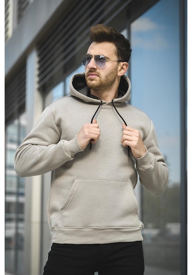 Oksit Janvier Üç İplik Şardonlu Fitted Kapüşonlu Basic Erkek Sweatshirt 001