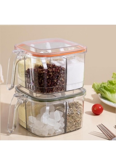Novahub Kaşıklı Ve Sızdırmaz Kapaklı Çok Bölmeli Tuz Baharat Kutusu Şeffaf Baharat Kavanozu Acı Biber Tozu Şekerlik Neme Dayanıklı Saklama Kabı Turuncu Turuncu
