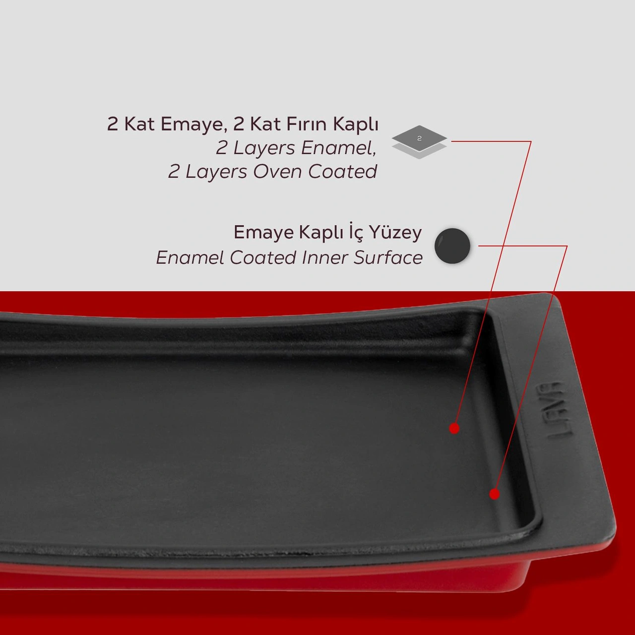Lava Döküm Dikdörtgen Servis Tabağı. Ölçü 36x24cm.-bordo Bordo