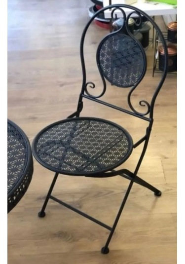 Ferforje Metal Açılır Katlanır Sandalye Bahçe Balkon Mutfak Sandalyesi Siyah 1 Adet Siyah