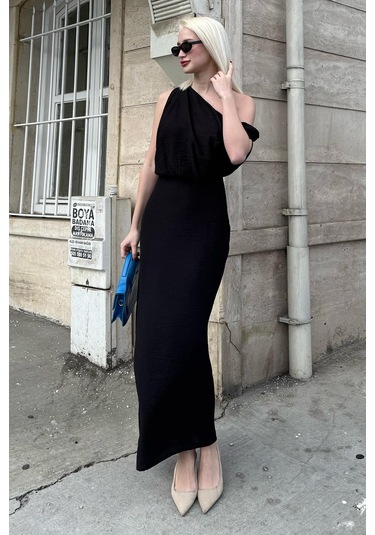 Madmext Madmext Siyah Düşük Omuz Elbise Mg2349 Siyah