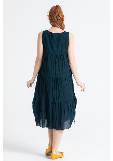 Kolsuz Vual Ahsen Nakışlı Midi Boy Elbise Petrol Ptrl-petrol