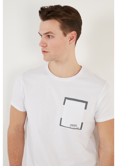 Buratti Bisiklet Yaka Pamuklu Slim Fit Erkek T Shirt 541Rework Beyaz