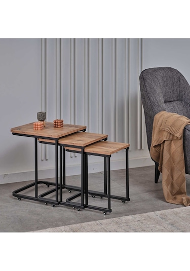 Sehpol Vera Demonte Zigon Sehpa Tekerlekli 3 Lü Siyah Atlantik Çam