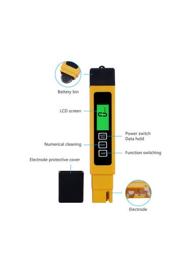 Kosona Dijital Su Kalitesi Test Cihazı - Tds, Ec, Sıcaklık Ve Sertlik Ölçer - Taşınabilir Abs Materyal Pil Dahil Değil Sarı