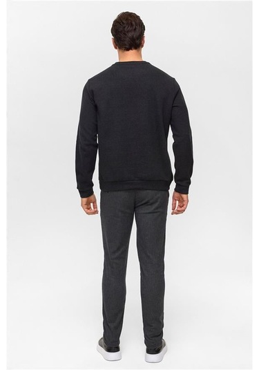 Siyah Regular Düz Bisiklet Yaka Sweatshirt Siyah