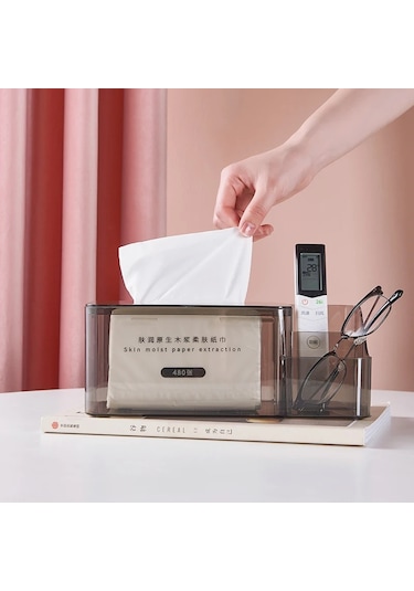 Gri L-zarif Doku Kutusu Yüksek Dereceli Çekme Kağit Kutu Akrilik Ev Sehpa Çok Fonksiyonlu Uzaktan Kumanda Masaüstü Saklama Kutusu