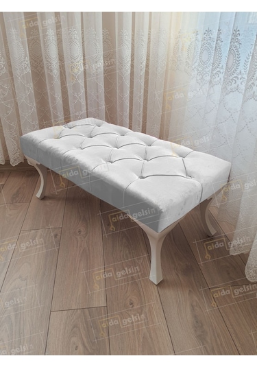 Kapitoneli Ayak Ucu Kapı Önü Antre Bench Puf Beyaz Ayak 120 45 Beyaz