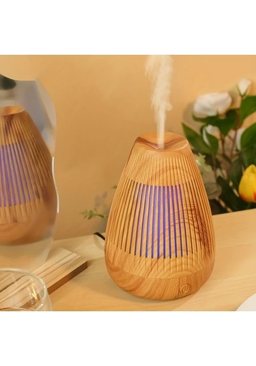 Techbloom Light Wood Grain Ahşap Desenli Aroma Difüzörü Soğuk Sis Nemlendirici Esansiyel Yağlar Uyumlu Sessiz Taşınabilir 7 Renk Led Işık Usb Güçlü Ev Yatak Odası Ofis Masaüstü Ahşap