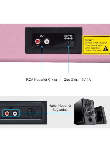 Record Master ST14012 Retro Şarjlı Bluetooth Pikap Pembe
