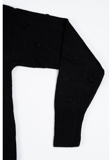 Kadın Siyah Boğazlı Kabartma Noktalı Uzun Kollu Triko Elbise Siyah