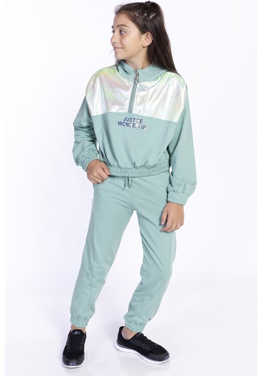 Toontoy Kız Çocuk Hologram Detaylı Eşofman Takımı Yeşil