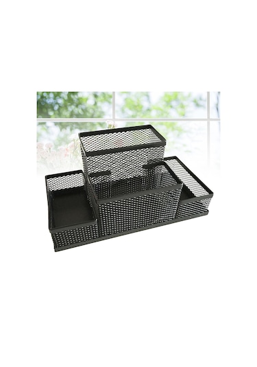Ganzhoushop Metal Örgü Masa Düzenleyici Masaüstü Konteyner Kalemlik Saklama Kutusu Ofis Malzemeleri Siyah