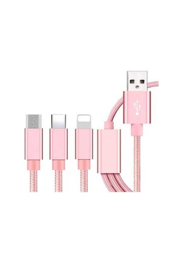 Willowhaven 3 Cihazı Hızlı Şarj Eden 1.5m Type-c/lightning/micro Usb 2a Şarj Kablosu Gül Altını Kutu Paketli
