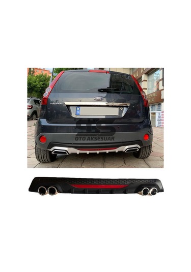 Ford Fiesta 2003-2008 Difüzör Arka Tampon Eki 4 Egzoz Çıkışlı Siyah Reflektörlü