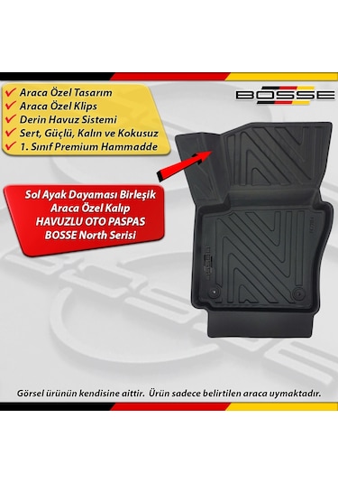 Vw Caddy Paspas Araca Özel 2003 - 2010 Arası İçin Derin Havuzlu Paspas Bosse North Serisi