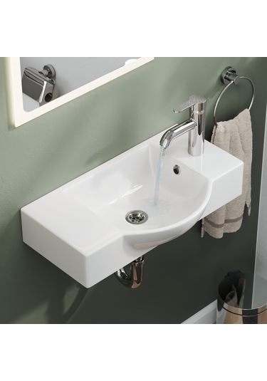 Aqua Bagno Minizia 55x32x10 Cm Beyaz Seramik Lavabo Taşma Delikli 34.30.55.1.tr Beyaz