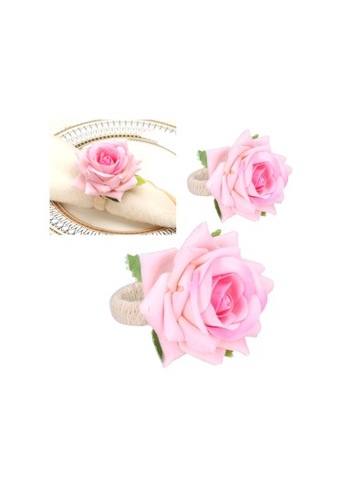 Konesam Pembe Simülasyon Çiçekli Servis Peçete Halka - Modern Minimalist Masa Dekorasyonu, Çift Paket Cjk-6613