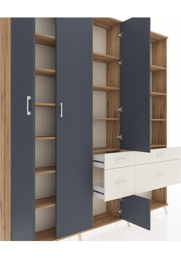 Arges Dolap 14 Raflı 4 Çekmeceli 4 Kapaklı 220x30x243 Çam-antrasit/aytaşı Antrasıt/aytası