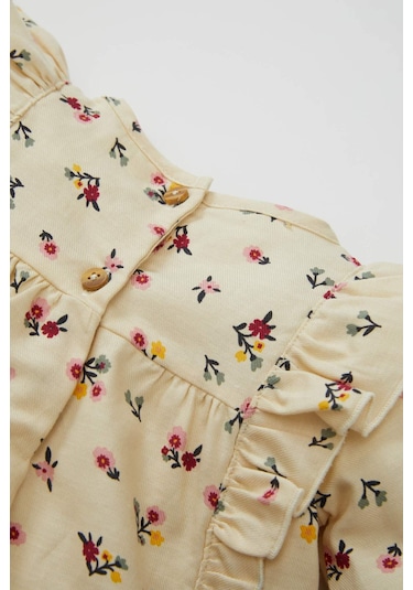 Defacto Kız Bebek Bisiklet Yaka Twill Çiçek Desenli Uzun Kollu Gömlek D2993A524AUBG744 Bej