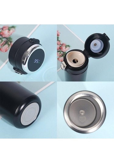 Novahub Siyah 400ml Paslanmaz Çelik Akıllı Termos Led Dijital Sıcaklık Kahve Şişesi Kupa Siyah
