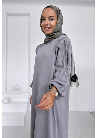 Balon Kol Merserize Elbise - Gri