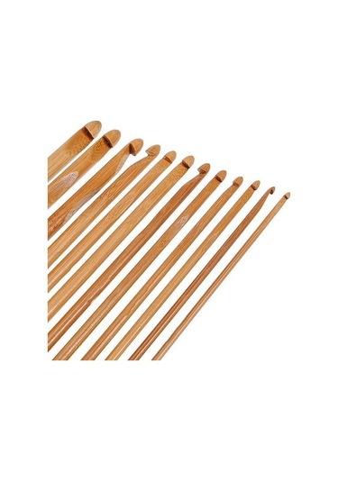 Jms 12 Adet Bambu Tığ Kanca 3mm-10mm Iplik El Sanatları Örgü İğne Ahşap Saplı